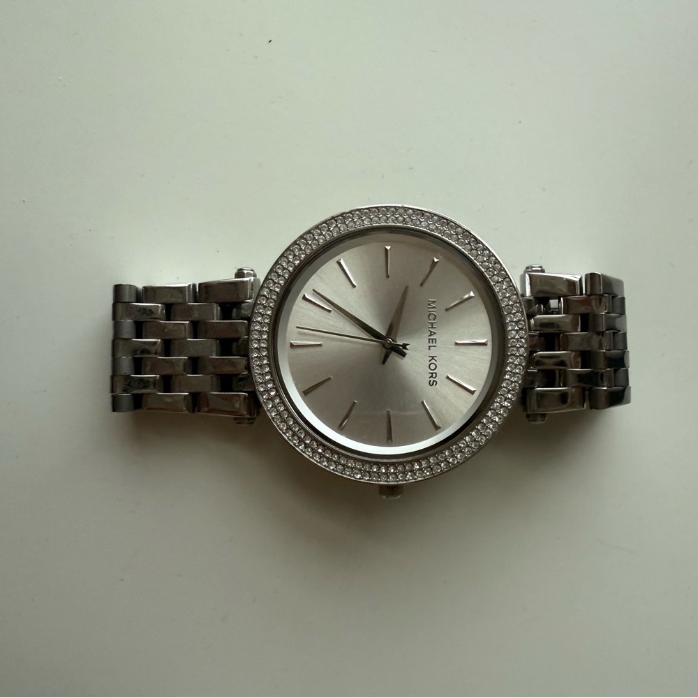 USED Michael Kors Silver Tone Watch with Crystal Detailing (Not functioning)